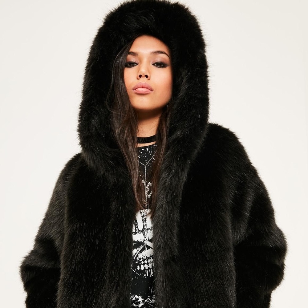 Cropped Faux Fur Jacket with Oversized Hood